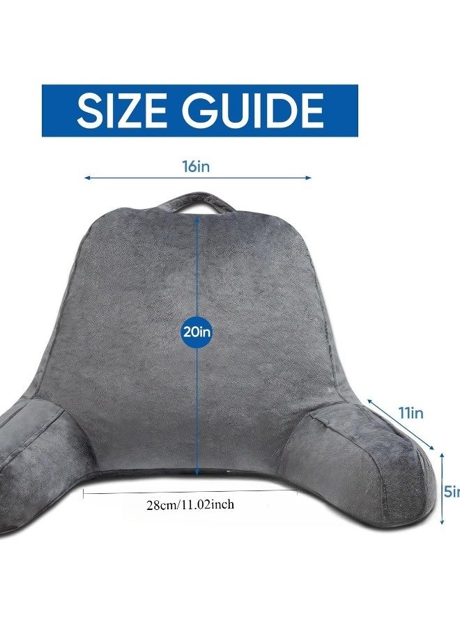 وسادة قراءة رمادية داكنة مع رغوة الذاكرة الممزقة، مصممة للجلوس في السرير والأريكة، دعم قابل للتعديل للظهر والذراعين للبالغين والمراهقين - Image 3