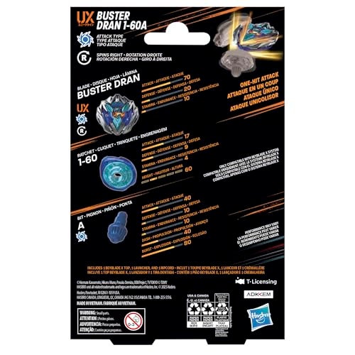 BeyBlade باي بليد إكس باك ستارتر بستر دران 1-60A UX مع قمة نوع الهجوم وإطلاق؛ ألعاب/ألعاب تاكارا تومي الأصلية للمعارك للأولاد والبنات 8+. - Image 5
