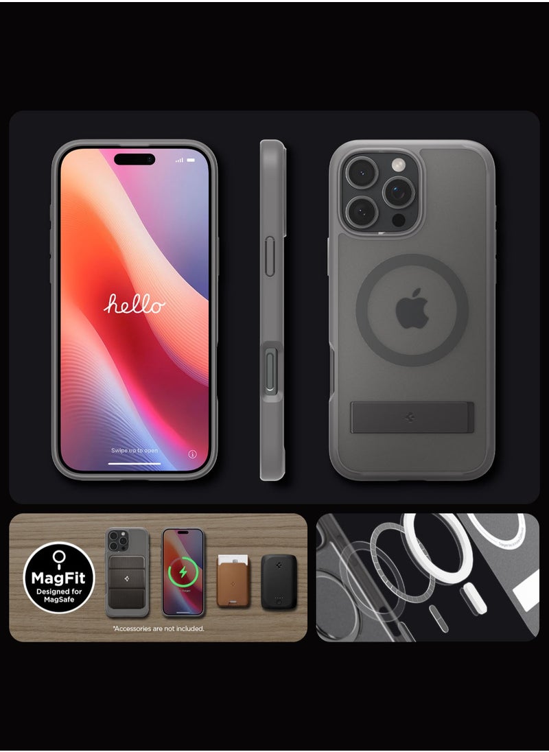 Spigen - Ultra Hybrid S MagFit iPhone 16 PRO Case Cover MagSafe with Kickstand - Frost Gray - Image 1