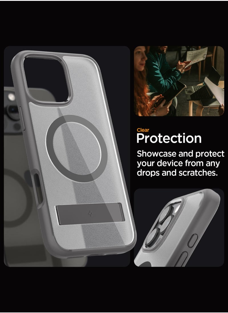 Spigen - Ultra Hybrid S MagFit iPhone 16 PRO Case Cover MagSafe with Kickstand - Frost Gray - Image 1