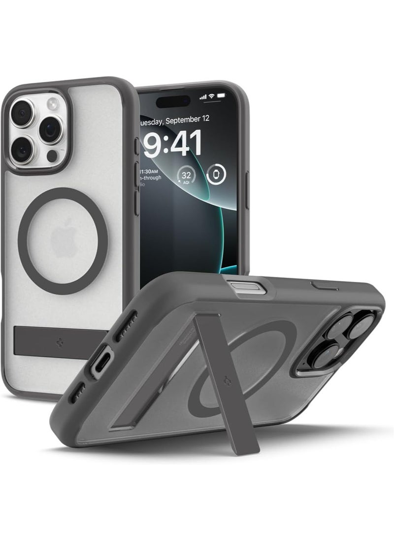 Spigen - Ultra Hybrid S MagFit iPhone 16 PRO Case Cover MagSafe with Kickstand - Frost Gray - Image 1