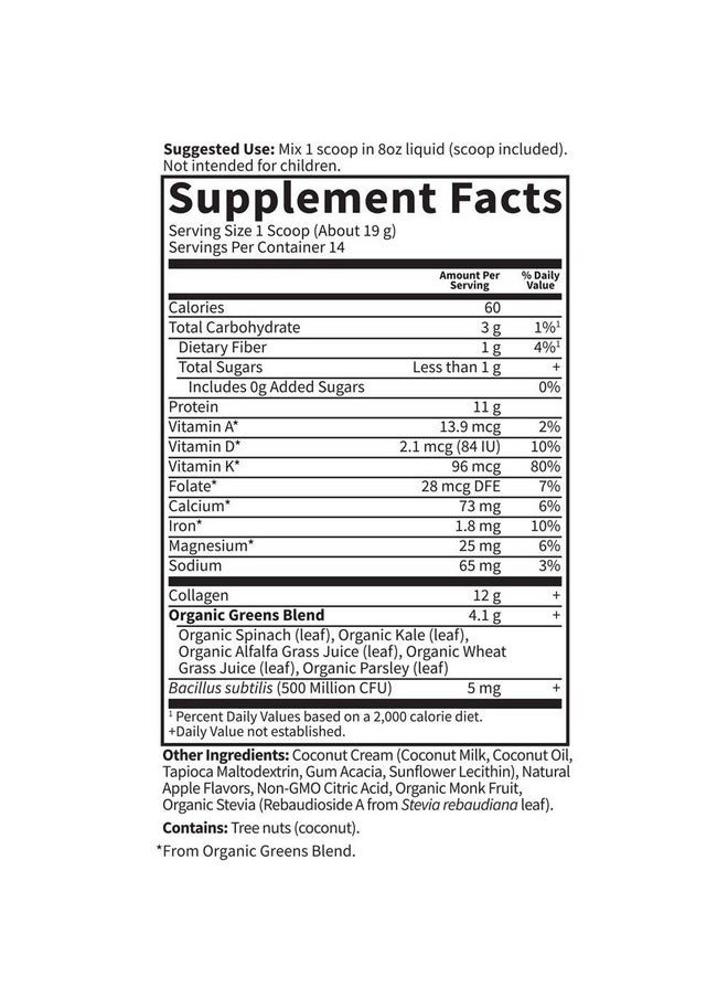 Garden of Life - Grass Fed Collagen Greens Beauty Powder Apple 14 Servings Collagen Powder For Women Skin Hair Nails Joints Collagen Peptides Powder Collagen Protein + Greens Collagen Supplement - Image 1