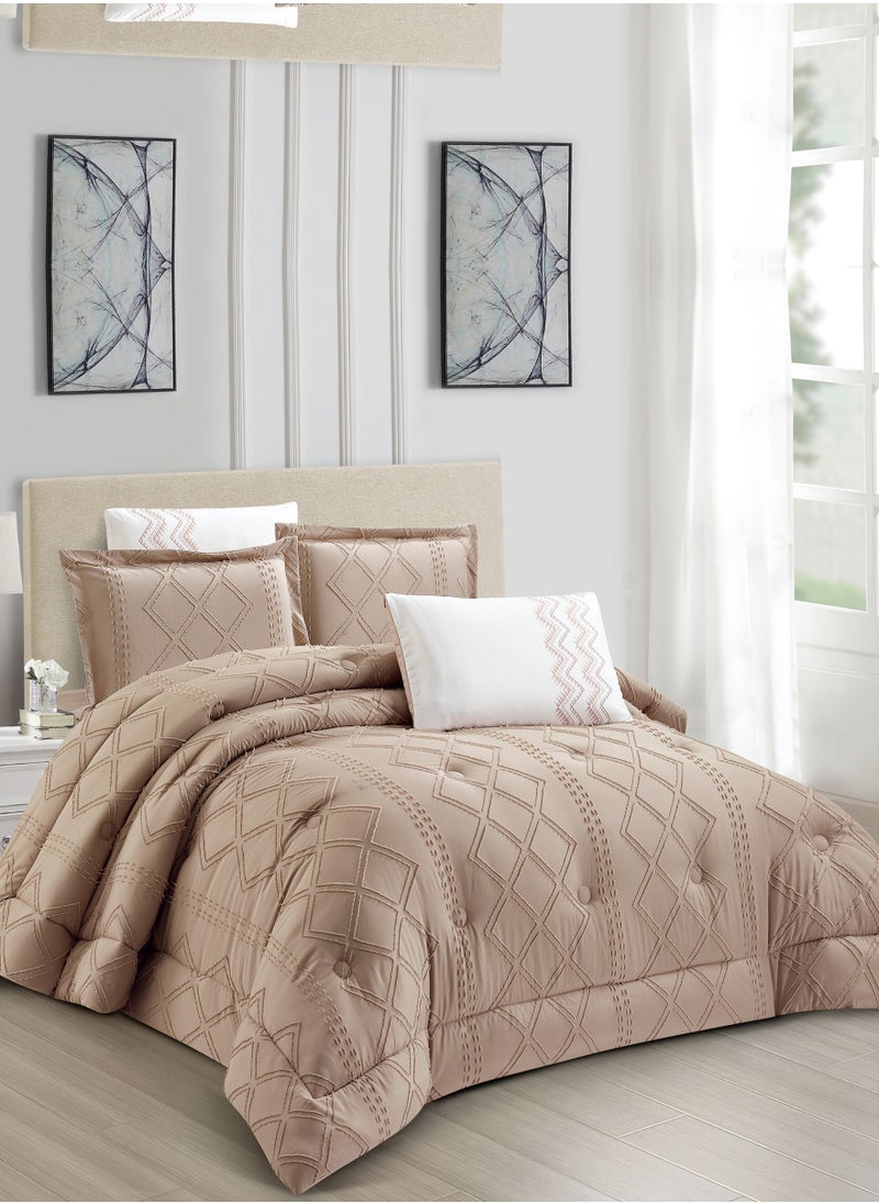 Donetella Bedding Comforter Set King Size, 6-Pcs Bed Set Fits 260x240 Cms -Tufted Embroidery Set-All Season- 350 GSM Brushed Microfiber (طقم مفرش سرير فندقي)  - Image 1