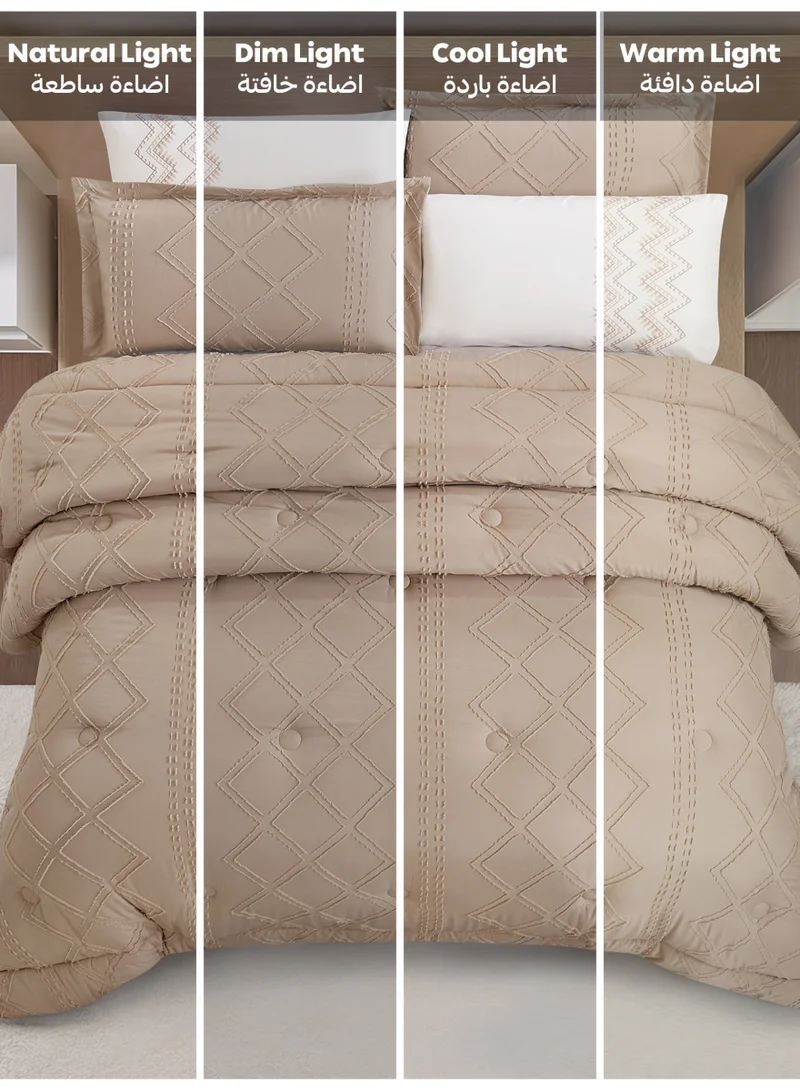 Donetella Bedding Comforter Set King Size, 6-Pcs Bed Set Fits 200x200 Cms -Tufted Embroidery Set-All Season- 350 GSM Brushed Microfiber (طقم مفرش سرير فندقي)