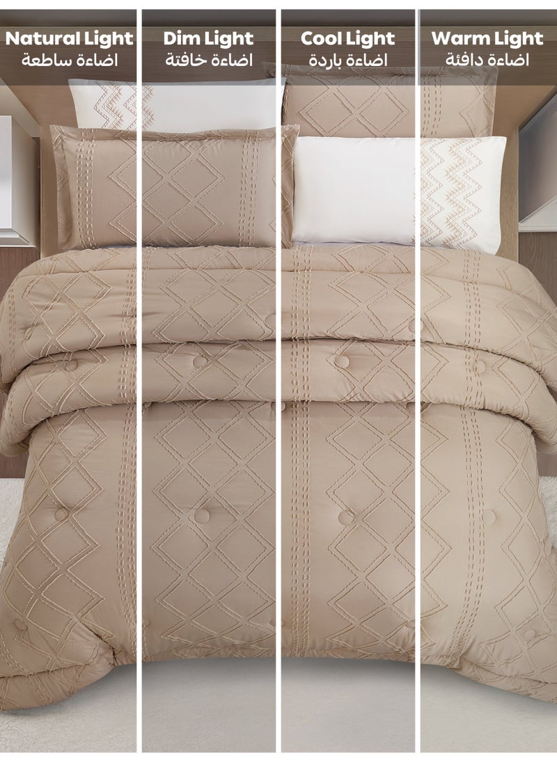 Donetella Bedding Comforter Set King Size, 6-Pcs Bed Set Fits 260x240 Cms -Tufted Embroidery Set-All Season- 350 GSM Brushed Microfiber (طقم مفرش سرير فندقي)  - Image 4