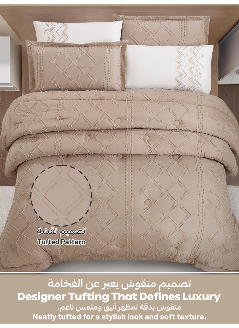 Donetella Bedding Comforter Set King Size, 6-Pcs Bed Set Fits 260x240 Cms -Tufted Embroidery Set-All Season- 350 GSM Brushed Microfiber (طقم مفرش سرير فندقي)  - Image 3