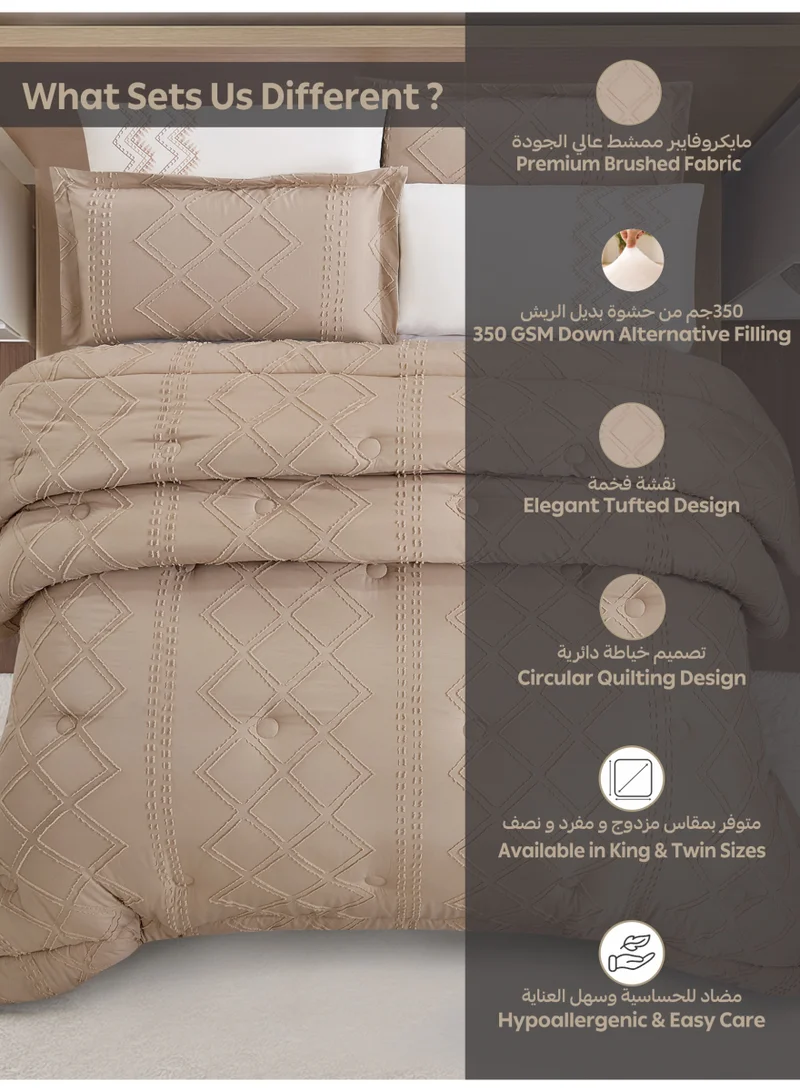 Donetella Bedding Comforter Set King Size, 6-Pcs Bed Set Fits 200x200 Cms -Tufted Embroidery Set-All Season- 350 GSM Brushed Microfiber (طقم مفرش سرير فندقي)