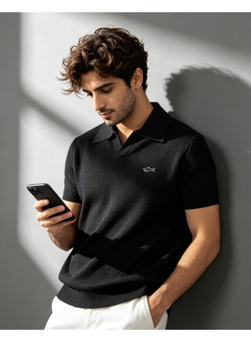 Paul & Shark بول أند شارك قميص بولو رجالي قصير الأكمام مُحبوك للارتداء اليومي كاجوال أسود - Image 5