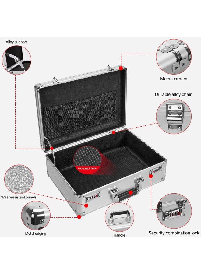 LOCKCURX File Organizer Storage Box - 18.9 x 14.6 x 6.3 Inch X-Large, Portable Locking Storage Totes with Dual Combination Locks for Cash, Documents & Valuables - Silver - Image 3