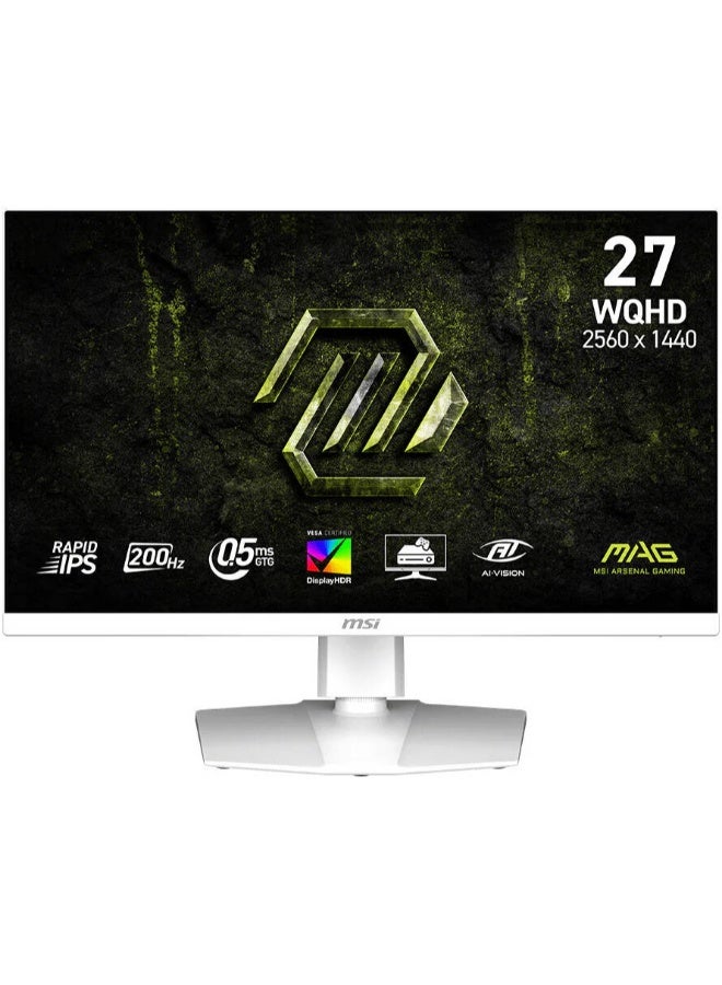 MAG 274QRFW E20 27" WQHD 2560x1440 Rapid IPS Gaming Monitor – 200Hz, 0.5ms, HDR400, Adaptive-Sync, 10-Bit Color, 124% sRGB, HDMI 2.0b, DisplayPort 1.4, Height/Pivot Adjustable, White | 9S6-3CF99T-015
