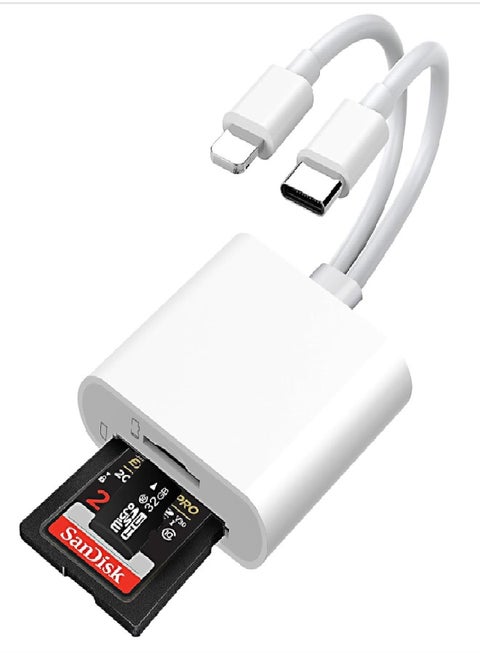 SD Card Reader for iPhone/iPad, Micro SD Card Reader with Dual Slots Compatible with iPhone