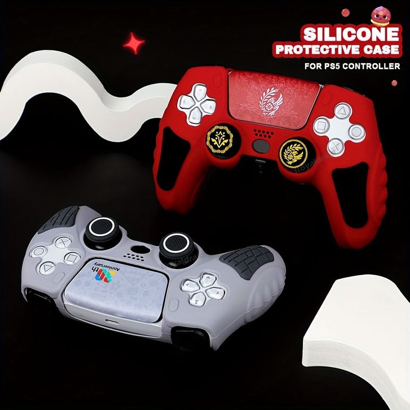 Yellow 30th Anniversary Silicone Rubber Protective Cover for PS5 Controller With Sticker Joystick Keycaps - Image 1