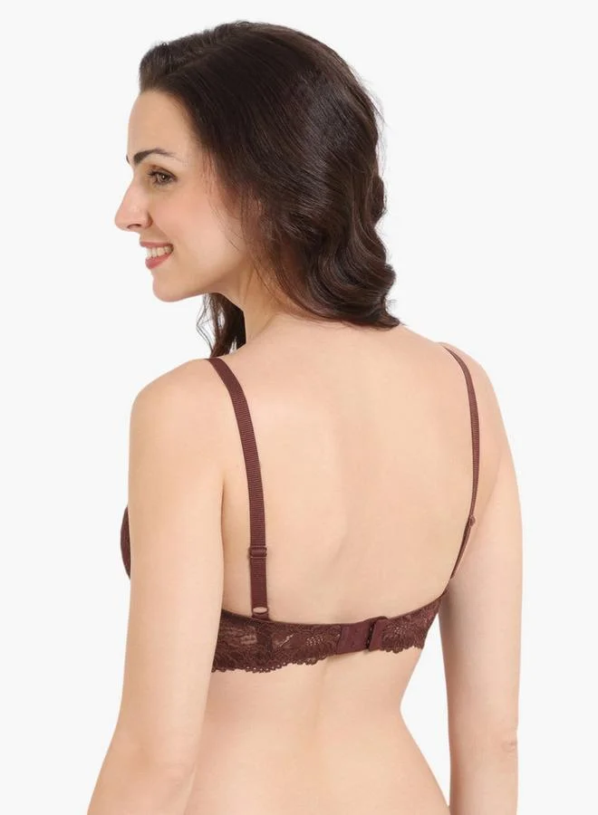 zivame Zivame Lace Detail Demi Bra with Hook and Eye Closure