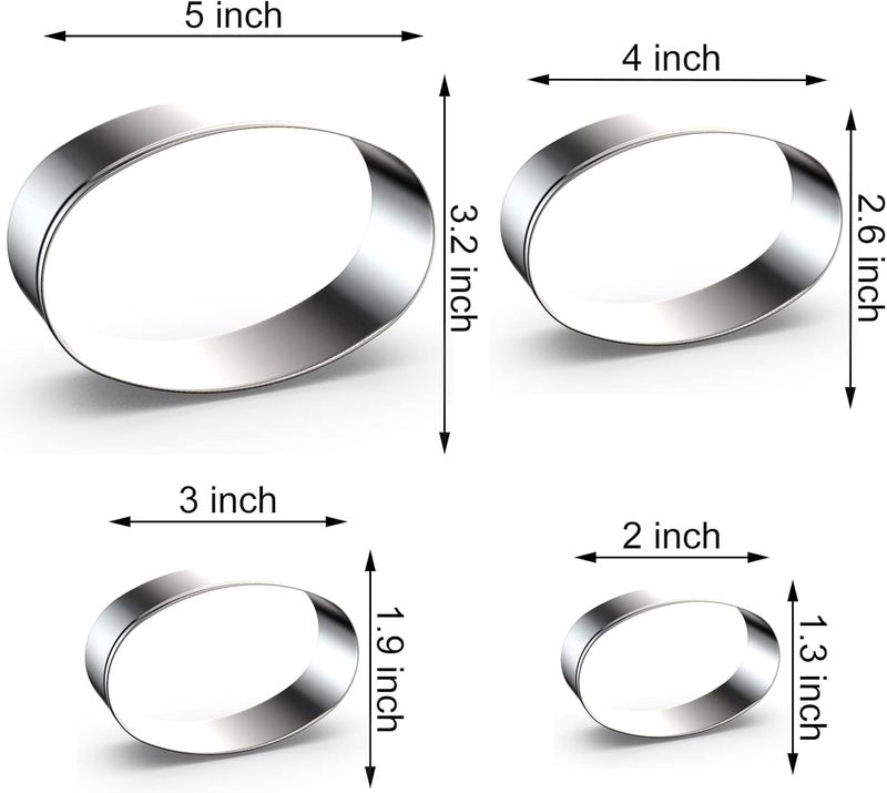 QAAQS Oval Cookie Cutter Set Large - 5 Inch, 4 Inch, 3 Inch, 2 Inch - Geometric Frame Plaque Cookie Cutters Shapes Molds - Stainless Steel - Image 2