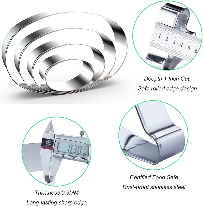 QAAQS Oval Cookie Cutter Set Large - 5 Inch, 4 Inch, 3 Inch, 2 Inch - Geometric Frame Plaque Cookie Cutters Shapes Molds - Stainless Steel - Image 3