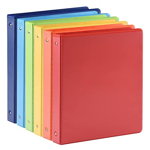 SUIN 1-inch 3 Ring Binder with 2 Interior Pockets, 1'' Basic Binders Holds US Letter Size 8.5'' x 11'' Paper - Versatile Binders for Office, Home, and School Use, 6 Pack (6-Color Assorted) - Image 1