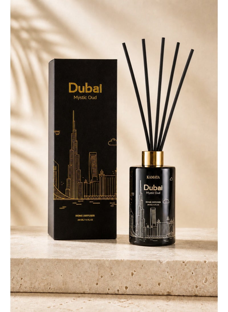 KAMAYA Skyline Collection Dubai Mystic Oud 200ml Reed Diffuser | DUBAI Skyline Glass Bottle with Reeds - Image 1