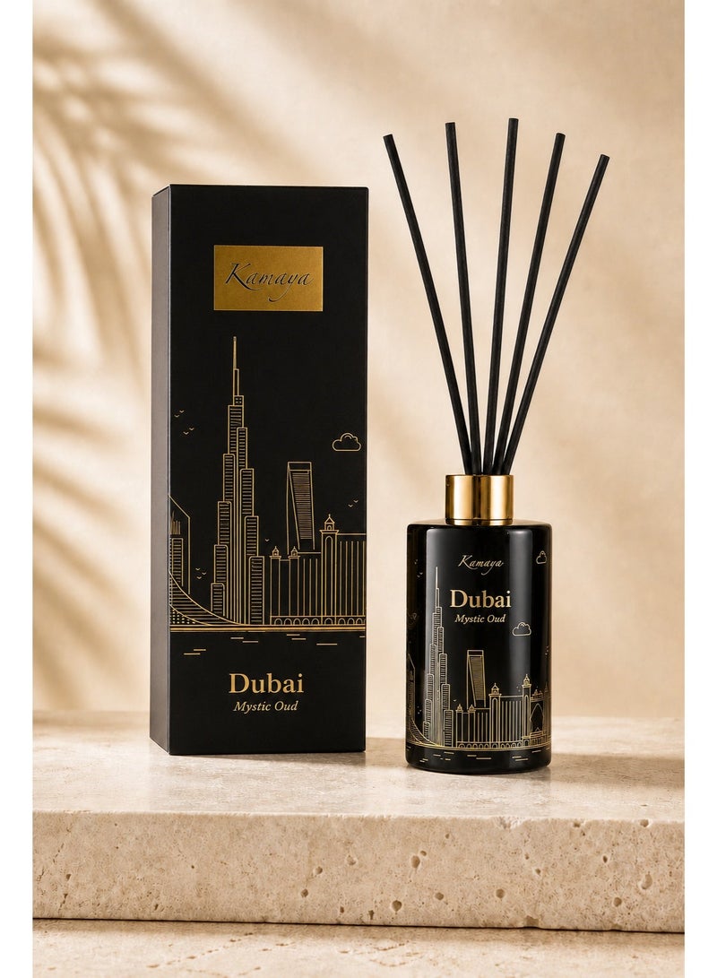 KAMAYA Skyline Collection Dubai Mystic Oud 200ml Reed Diffuser | DUBAI Skyline Glass Bottle with Reeds - Image 1