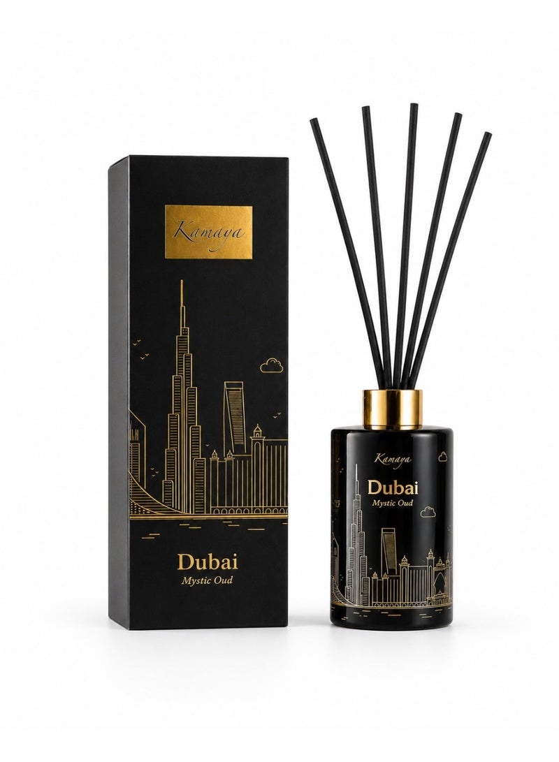KAMAYA Skyline Collection Dubai Mystic Oud 200ml Reed Diffuser | DUBAI Skyline Glass Bottle with Reeds - Image 2