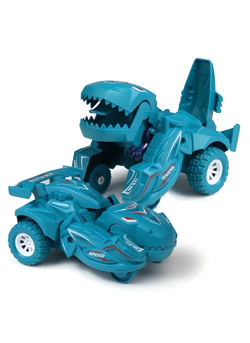 LIXADA 2pcs Collision-Activated Transforming Dinosaur Toy Car - Durable ABS Material, Inertial Sliding & Automatic Deformation, Blue & Black Design with White Tires, Perfect Gift for Kids, Birthday, Holiday, or Party Favors, Interactive Plaything, Gift for Kids Age 3+  - Image 3