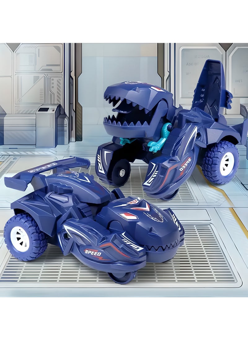 LIXADA 2pcs Collision-Activated Transforming Dinosaur Toy Car - Durable ABS Material, Inertial Sliding & Automatic Deformation, Blue & Black Design with White Tires, Perfect Gift for Kids, Birthday, Holiday, or Party Favors, Interactive Plaything, Gift for Kids Age 3+  - Image 2
