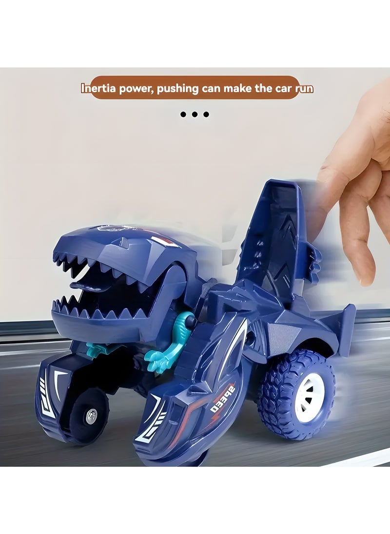 LIXADA 2pcs Collision-Activated Transforming Dinosaur Toy Car - Durable ABS Material, Inertial Sliding & Automatic Deformation, Blue & Black Design with White Tires, Perfect Gift for Kids, Birthday, Holiday, or Party Favors, Interactive Plaything, Gift for Kids Age 3+  - Image 1