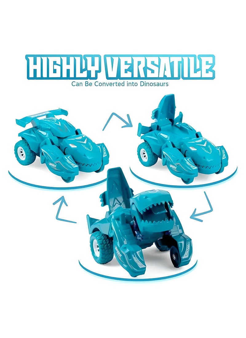 LIXADA 2pcs Collision-Activated Transforming Dinosaur Toy Car - Durable ABS Material, Inertial Sliding & Automatic Deformation, Blue & Black Design with White Tires, Perfect Gift for Kids, Birthday, Holiday, or Party Favors, Interactive Plaything, Gift for Kids Age 3+  - Image 4