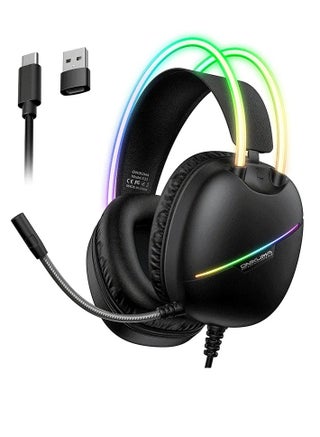 سماعة ألعاب X33 بمنفذ USB/Type-C - ميكروفون مُخفِّض للضوضاء - إضاءة RGB رائعة - وحدة تحكم للجسم - وحدة مكبر صوت 50 مم - وسائد أذن مريحة - للهواتف المحمولة، وأجهزة الكمبيوتر، وأجهزة ، وأجهزة PS 4/5 | أسود - pzsku/Z869402DFEDF08DC4CAB2Z/45/1751156585/90666040-7ccd-427e-b856-24a2028f111c