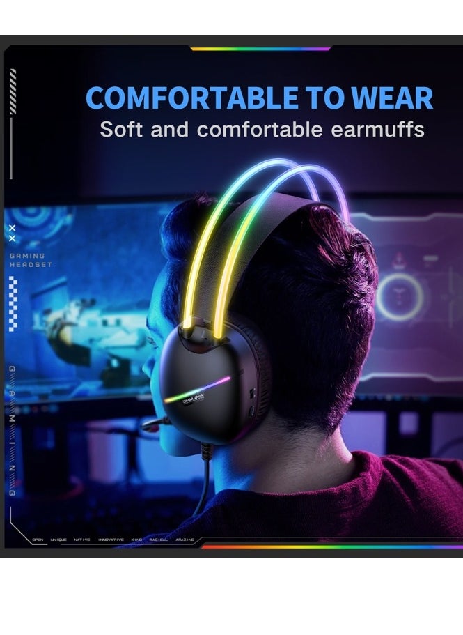 أونيكوما سماعة ألعاب X33 بمنفذ USB/Type-C - ميكروفون مُخفِّض للضوضاء - إضاءة RGB رائعة - وحدة تحكم للجسم - وحدة مكبر صوت 50 مم - وسائد أذن مريحة - للهواتف المحمولة، وأجهزة الكمبيوتر، وأجهزة ، وأجهزة PS 4/5 | أسود  - Image 4