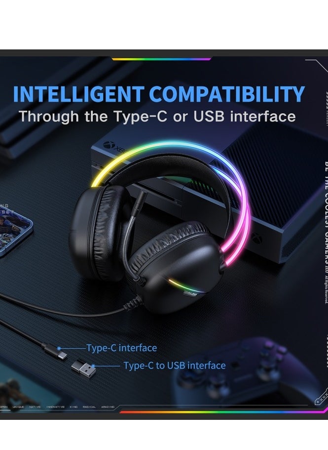 أونيكوما سماعة ألعاب X33 بمنفذ USB/Type-C - ميكروفون مُخفِّض للضوضاء - إضاءة RGB رائعة - وحدة تحكم للجسم - وحدة مكبر صوت 50 مم - وسائد أذن مريحة - للهواتف المحمولة، وأجهزة الكمبيوتر، وأجهزة ، وأجهزة PS 4/5 | أسود  - Image 2