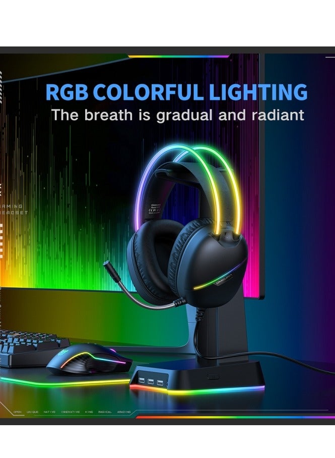 سماعة ألعاب X33 بمنفذ USB/Type-C - ميكروفون مُخفِّض للضوضاء - إضاءة RGB رائعة - وحدة تحكم للجسم - وحدة مكبر صوت 50 مم - وسائد أذن مريحة - للهواتف المحمولة، وأجهزة الكمبيوتر، وأجهزة ، وأجهزة PS 4/5 | أسود