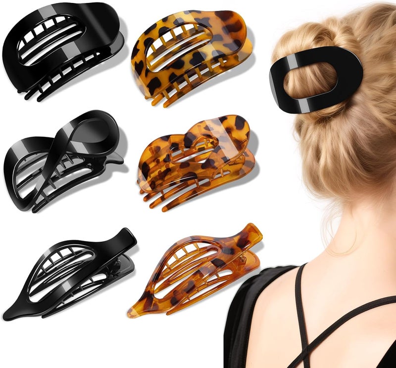 Flat Hair Claw Clips for Women 4 Styles Curved Design Hair Clips for Lying Driving Matte Strong Hold Non Slip Design for Thin Thick Hair Hair Accessories for Women and Girls 6Pcs