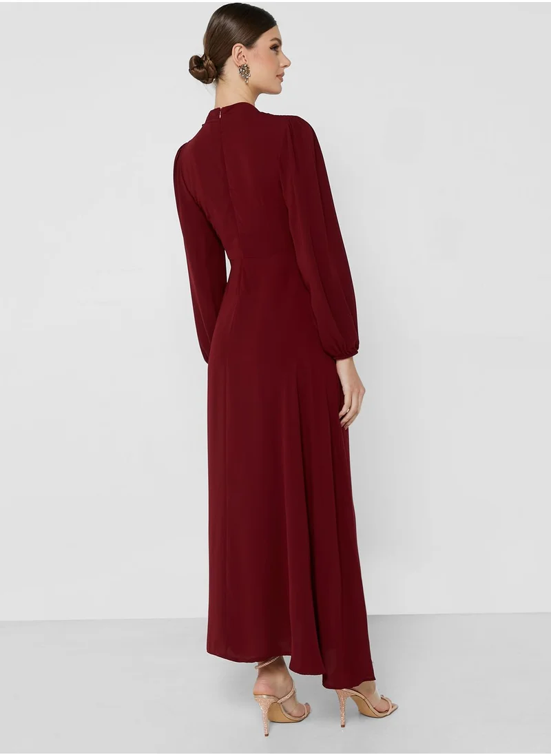 Khizana Solid Pleated Front Dress