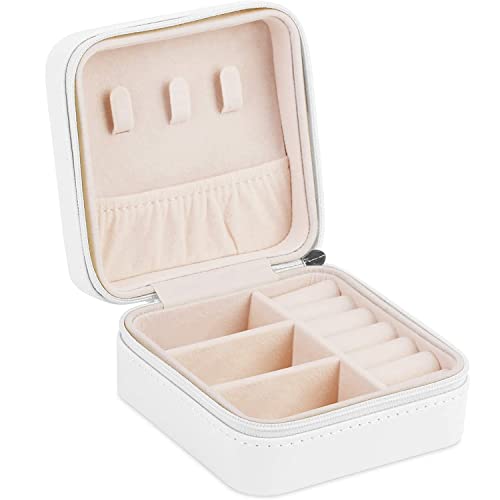 HSR Travel Jewelry Organizer Box - Portable Small Jewelry Storage Case, Best Gift Choice for Girls Women Necklace (White) - Image 1