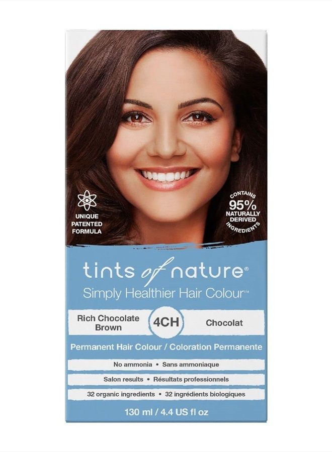 tints of nature صبغة شعر دائمة، تغذي الشعر وتغطي الشيب، 1 × 130 مل - 4CH بني شوكولاتة غني - Image 1