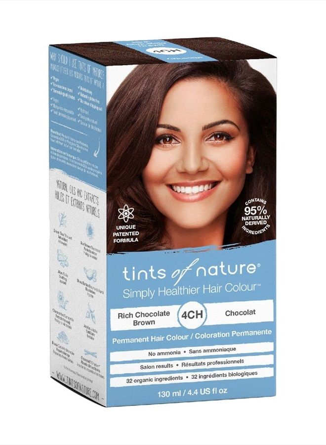 tints of nature صبغة شعر دائمة، تغذي الشعر وتغطي الشيب، 1 × 130 مل - 4CH بني شوكولاتة غني - Image 2
