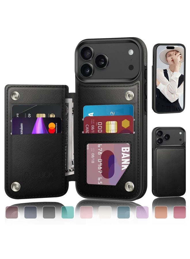 DJDUCK Designed for 17 Pro Max Case Wallet with Card Holder, [Magnetic Clasp Cover] [RFID Blocking Leather Protection] Shockproof Women Men Cases 17 Pro Max Black - Image 1