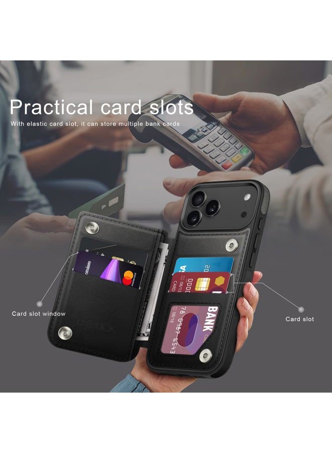 DJDUCK Designed for 17 Pro Max Case Wallet with Card Holder, [Magnetic Clasp Cover] [RFID Blocking Leather Protection] Shockproof Women Men Cases 17 Pro Max Black - Image 3