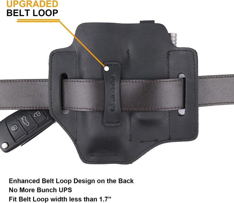 Gentlestache Multitool Belt Sheath, EDC Leather Belt Organizer, Belt Holder with Multitool Pouch, Flashlight Holder, Pen Holder and Keychain Clip, Practical EDC Belt Pouch for Men - Image 3