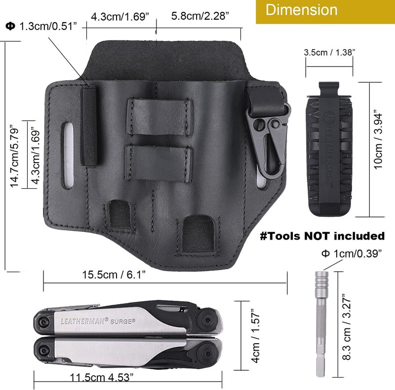 Gentlestache Multitool Belt Sheath, EDC Leather Belt Organizer, Belt Holder with Multitool Pouch, Flashlight Holder, Pen Holder and Keychain Clip, Practical EDC Belt Pouch for Men - Image 5