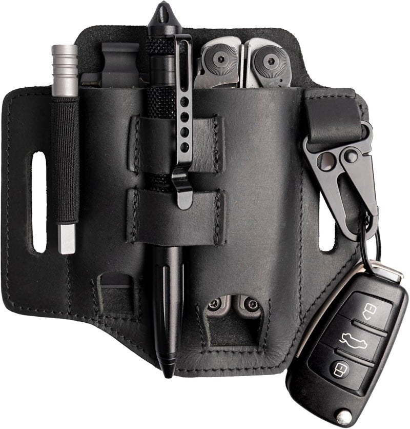 Gentlestache Multitool Belt Sheath, EDC Leather Belt Organizer, Belt Holder with Multitool Pouch, Flashlight Holder, Pen Holder and Keychain Clip, Practical EDC Belt Pouch for Men - Image 1