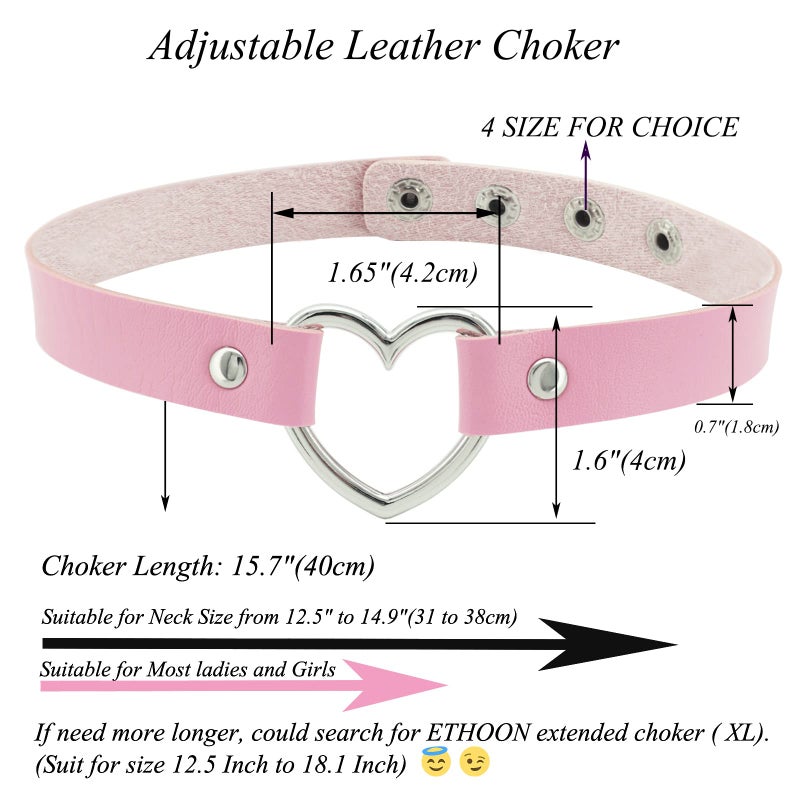 ETHOON قلادة تشوكر قلب الحب من إيثون جلد PU تشوكر قميص غوث سلسلة وردية - Image 2