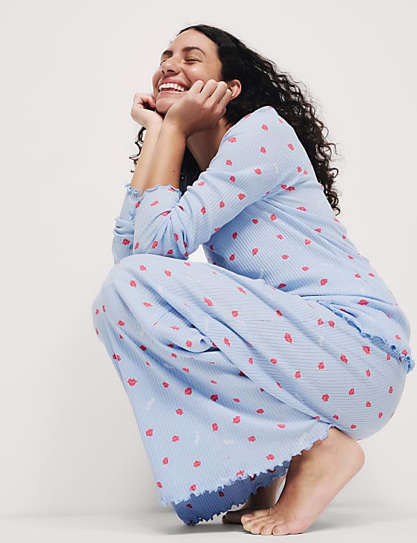 Marks & Spencer Cool Comfort™ Printed Ribbed Pyjama Set - Image 2