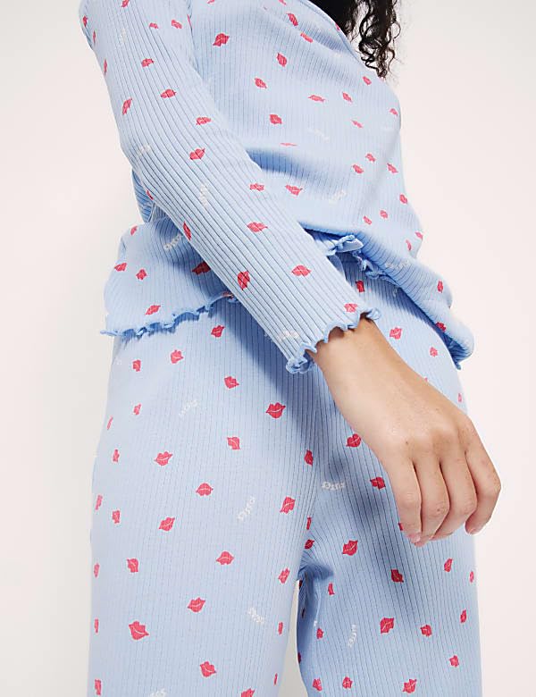 Marks & Spencer Cool Comfort™ Printed Ribbed Pyjama Set - Image 3
