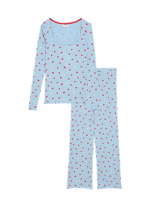 Marks & Spencer Cool Comfort™ Printed Ribbed Pyjama Set - Image 1