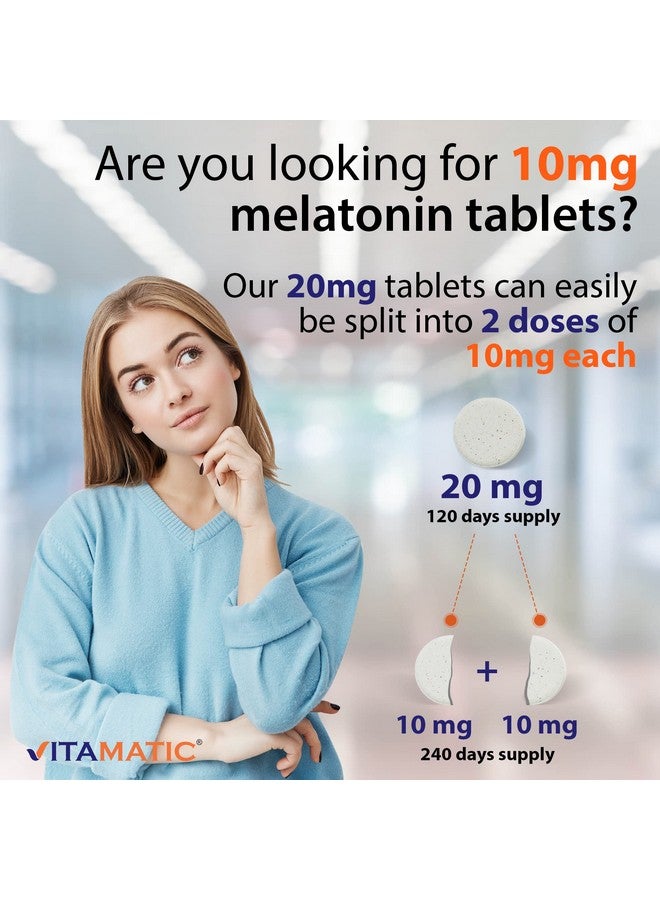 Vitamatic Melatonin 20mg Tablets | Vegetarian, Non-GMO, Gluten Free | HIGH Potency 20 MG | Natural Berry Flavor 120 Tablets - Image 2