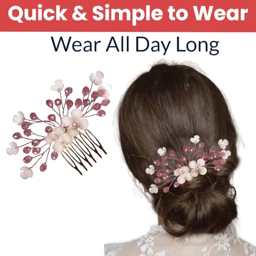 TEMPERIA Hair Accessories For Women's & Girls - Stylish Artificial Flowers & Crystal Pearls Bun Juda Bridal Brooch for Hairstyle & Decoration - Pins & Clips for Style of Bride (Pink & White) - Image 4