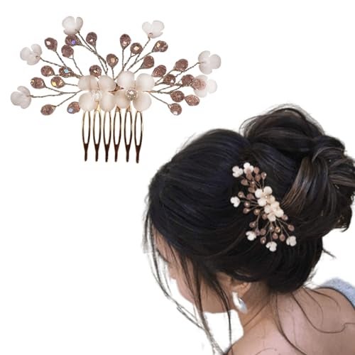 TEMPERIA Hair Accessories For Women's & Girls - Stylish Artificial Flowers & Crystal Pearls Bun Juda Bridal Brooch for Hairstyle & Decoration - Pins & Clips for Style of Bride (Pink & White) - Image 1
