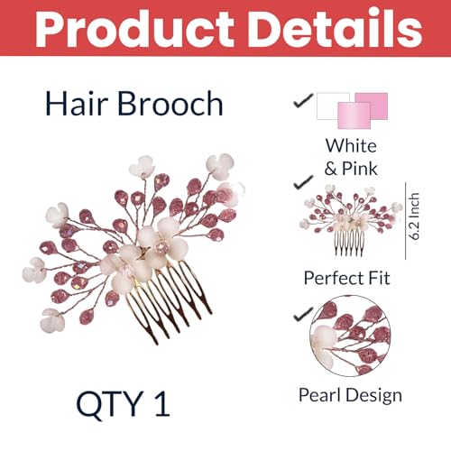 TEMPERIA Hair Accessories For Women's & Girls - Stylish Artificial Flowers & Crystal Pearls Bun Juda Bridal Brooch for Hairstyle & Decoration - Pins & Clips for Style of Bride (Pink & White) - Image 2