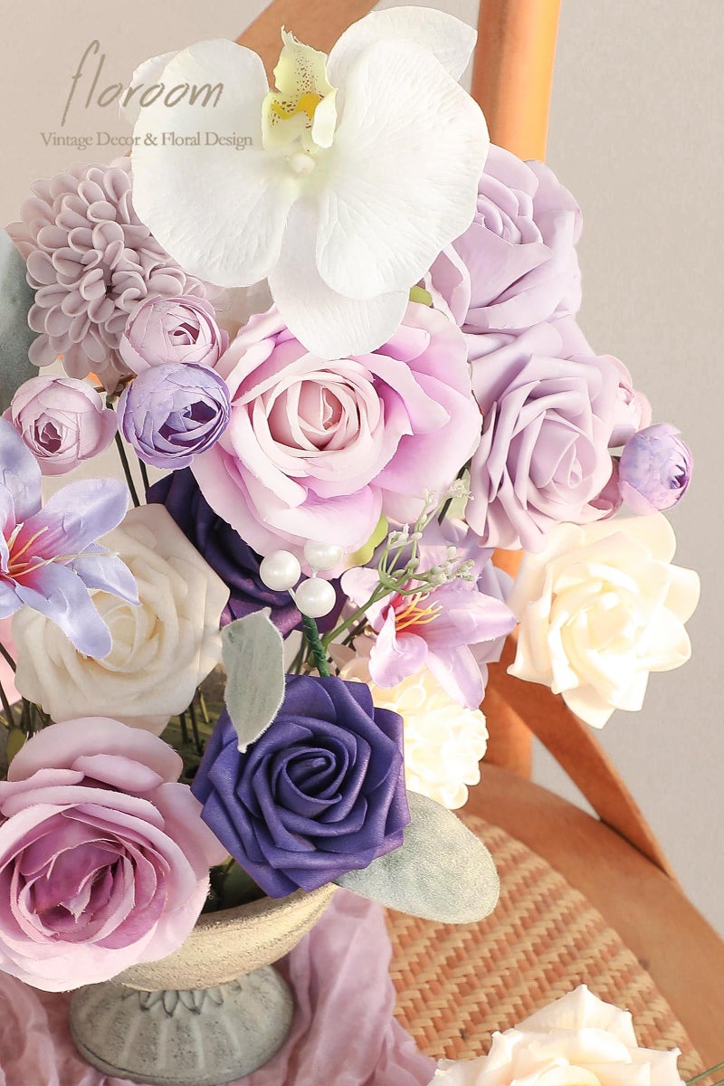 Floroom Lilac Lavender Purple Cream Artificial Flowers Fake Roses Dahlias and Greenery Combo Box Set for DIY Wedding Bouquets Bridal Shower Centerpieces Floral Arrangements Party Tables Decorations - Image 4
